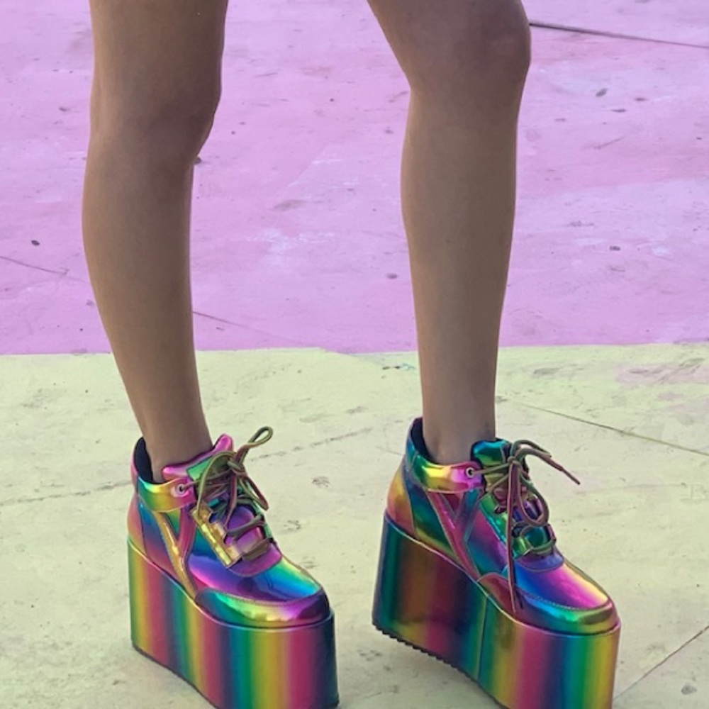Dolls Kill Y.R.U. Rainbow Platform Sneakers